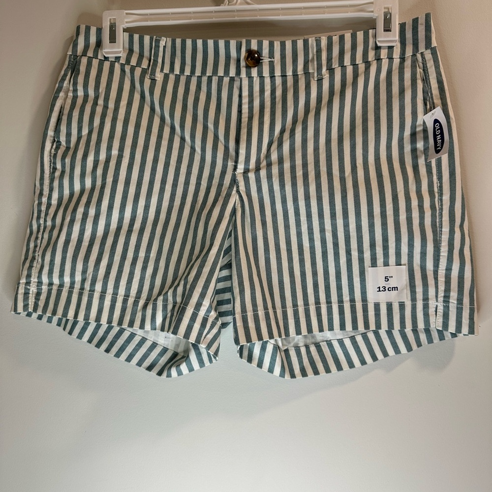 Old Navy Green and White Striped High Waist Women’s Shorts
